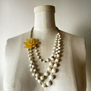 Y2K Statement Flower and Beads Multi-Strand Necklace